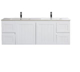 Acacia Hampton Shaker 1500mm Double Bowl Matte White PVC Waterproof Wall Hung Vanity