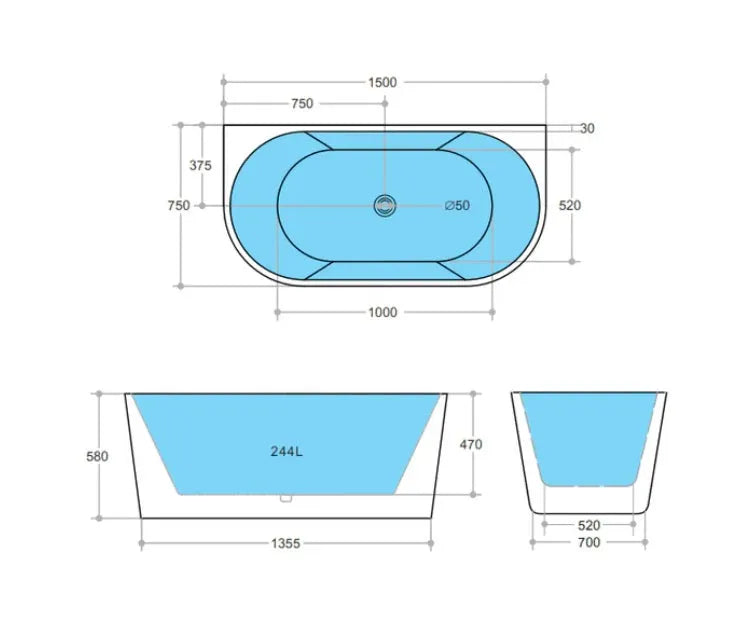 Elivia Back to Wall Freestanding Bathtub Gloss Black And White