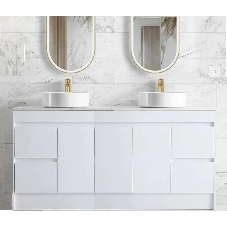 Milano PVC Waterproof Double Bowl 1800mm Vanity Carrara Stone Top