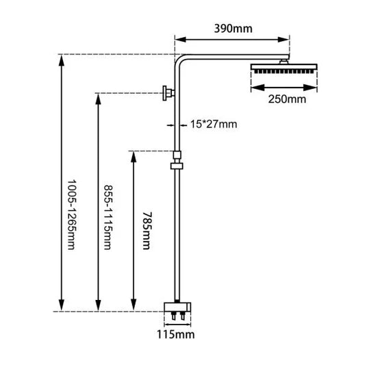 Shower Rail Station Top/Bottom Inlet 2 in 1 Square Matte Black