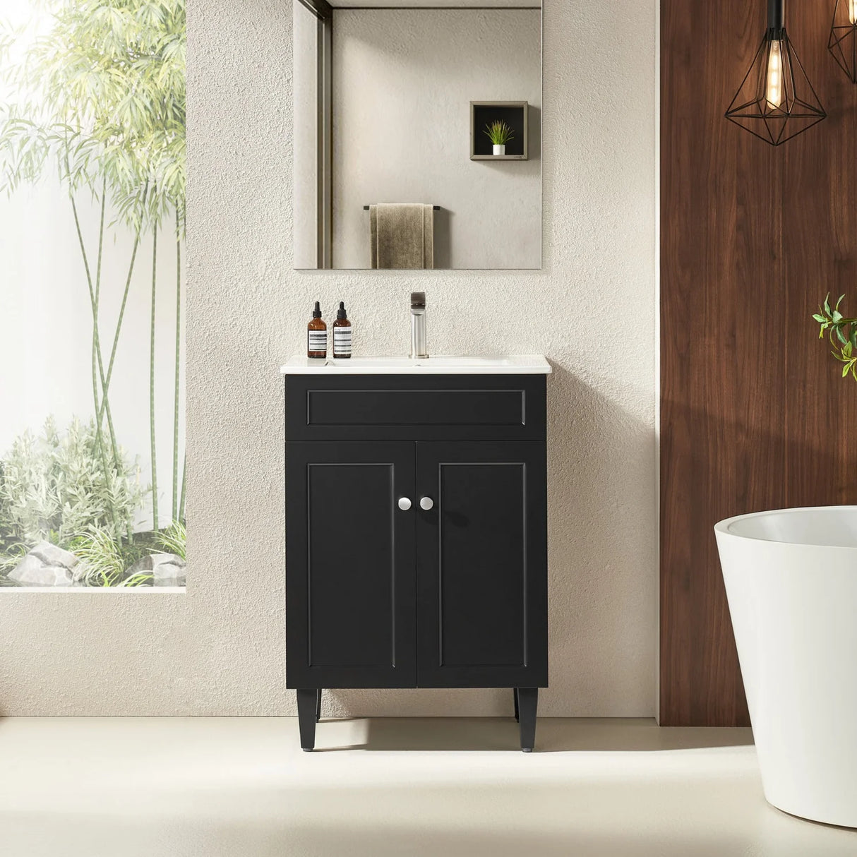 Harrington Hampton Shaker 600mm Matte Black PVC Waterproof Freestanding Bathroom Vanity Brushed Gold Handles