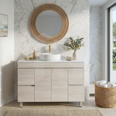 Timber Look Coastal Oak Camden 1200mm Freestanding Timber Single Bowl Vanity
