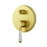 Ikon Clasico Hampton Brushed Gold Wall Mixer Diverter Trim Kit - Ceramic Handle, Rough-In Body Included