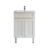 Acacia Hampton Shaker Slimline Ensuite Vanity 600x360mm Matte White PVC Waterproof Freestanding Ceramic Top