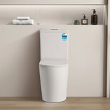 White toilet in a bathroom setting with a neutral color scheme