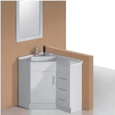 Corner Vanity 600x900mm Gloss White With Polymarble Basin Top - RJ Bathroom