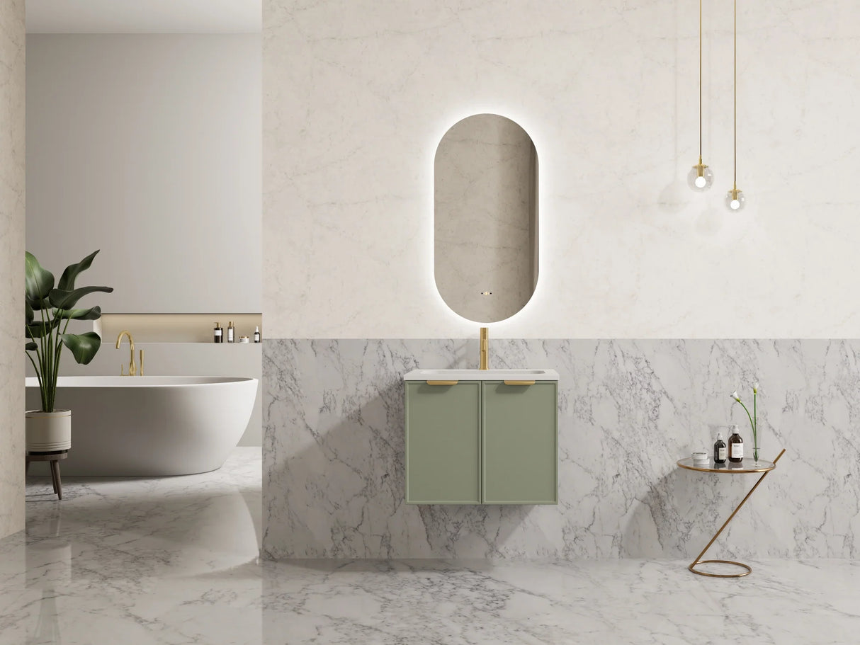 Miami Hampton Shaker 600mm Olive Green PVC Waterproof Wall Hung Vanity Solid Surface Stone top