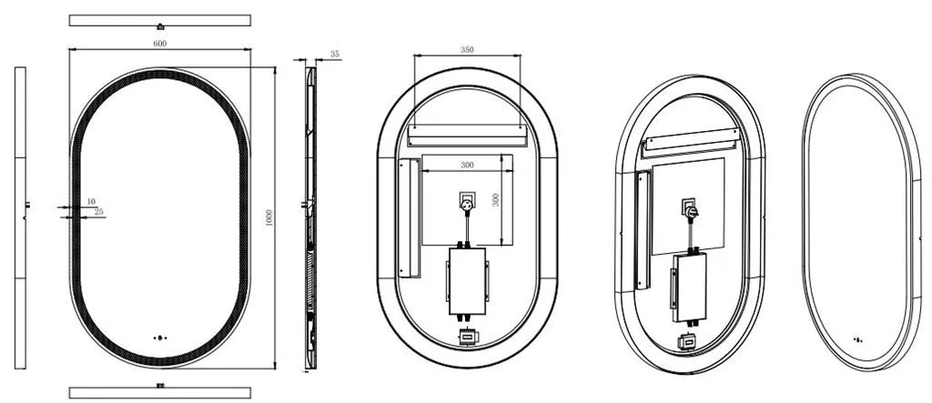 Gun Metal LED Mirror Olivia Oval Pill Framed Anti-Fog Bathroom 450x900 | 600x1000mm