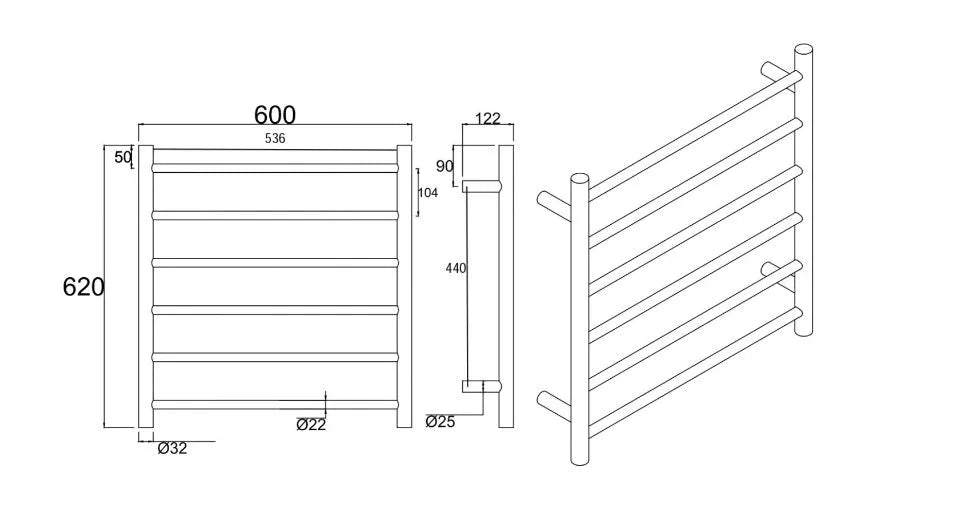 Matte Black Electric Heated Towel Rail Towel Rack 6 Bars