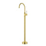 Ikon Clasico Hampton Brushed Gold Freestanding Gooseneck Bath Mixer - Ceramic Handle