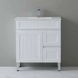 Acacia Hampton Shaker Slimline Ensuite Freestanding Vanity 750x360mm Matte White PVC Waterproof Ceramic Top