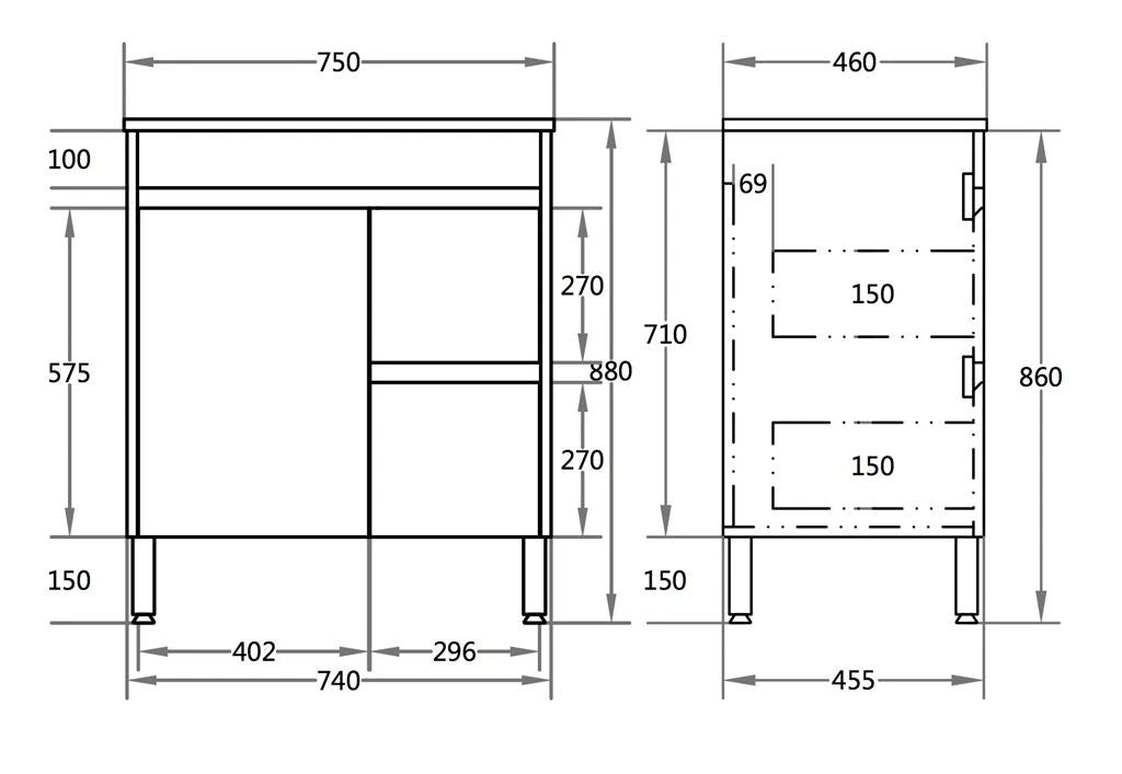 Milano PVC Waterproof 750mm Vanity With Ceramic Top