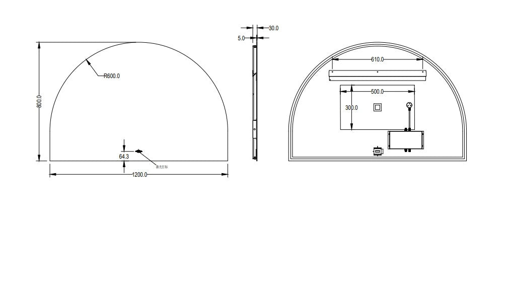 Arched Half Moon Frameless Anti-Fog Backlit LED Mirror 1500x1000mm