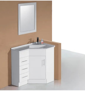 Corner Vanity 900x600mm Gloss White With Polymarble Basin Top - RJ Bathroom