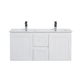 Acacia Hampton Shaker 1200mm Double Bowl Matte White PVC Waterproof Wall Hung Vanity