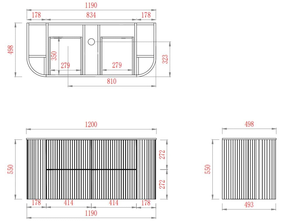 Timber Fluted Curved Prime Oak Artis 1200mm Single Bowl Waterproof Wall Hung Vanity Solid Surface Stone top