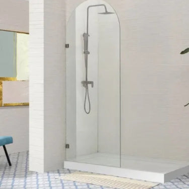 Covey Brushed Gun Metal Grey Frameless Arched Fixed Panel Shower Screen - RJ Bathroom