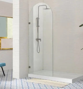 Covey Brushed Gun Metal Grey Frameless Arched Fixed Panel Shower Screen - RJ Bathroom