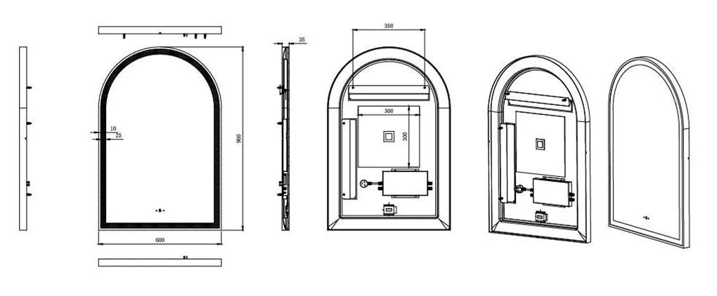 Matte Black LED Mirror Aura Arched Framed Anti-Fog Bathroom 600x900mm