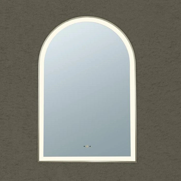 Brushed Nickel LED Mirror Aura Arched Framed Anti-Fog Bathroom 600x900mm