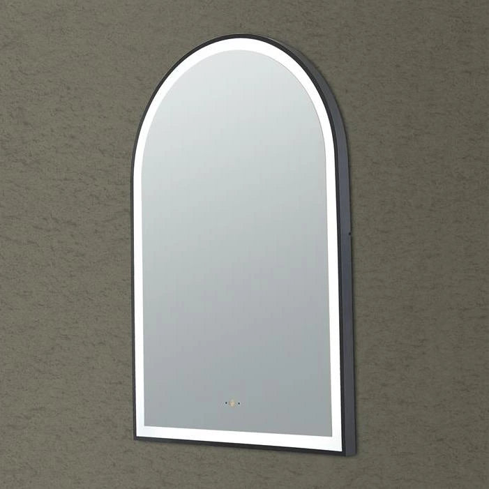 Matte Black LED Mirror Aura Arched Framed Anti-Fog Bathroom 600x900mm