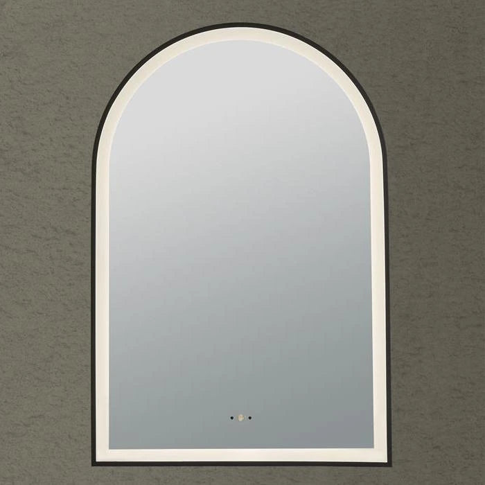 Matte Black LED Mirror Aura Arched Framed Anti-Fog Bathroom 600x900mm