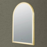 Brushed Gold LED Mirror Aura Arched Framed Anti-Fog Bathroom 600x900mm