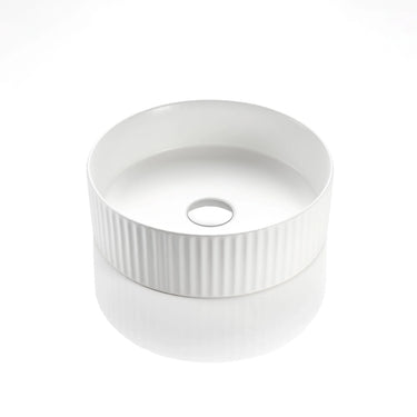 Fluted 400mm Bellevue Round Above Counter Matte White Basin