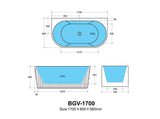 Bari 1700mm Fluted Back to Wall Freestanding Matte White Bathtub