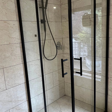 Semi Frameless Corner Shower Screen Matte Black - RJ Bathroom