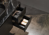 Fluted Wall Hung Vanity Brindabella 1200mm Single Bowl Matte Black Waterproof Solid Surface Stone top
