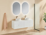 Brindabella Fluted 1500mm Double Bowl Matte White Waterproof Wall Hung Vanity Carrara White Stone top