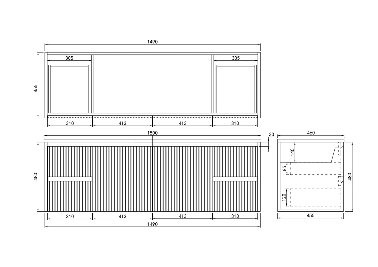 Miami Hampton Shaker 1500mm Double Bowl Olive Green PVC Waterproof Wall Hung Vanity Carrara Sintered Stone Top