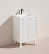 Brighton Fluted 600mm Matte White PVC Waterproof Freestanding Vanity Carrara Dimond Sintered Top 50mm