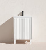 Brighton Fluted 600mm Matte White PVC Waterproof Freestanding Vanity Carrara Dimond Sintered Top 50mm