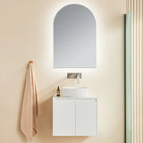 Fluted Wall Hung Vanity Brindabella 600mm Matte White Waterproof Mette White Solid Surface Stone top