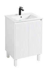 Brighton Fluted 600mm Matte White PVC Waterproof Freestanding Vanity Carrara Dimond Sintered Top 50mm