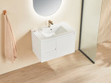 Fluted Wall Hung Vanity Brindabella 750mm Matte White Waterproof Galaxy Black Stone top