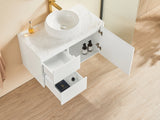 Fluted Wall Hung Vanity Brindabella 900mm Matte White Waterproof Bianco Twirl Stone top