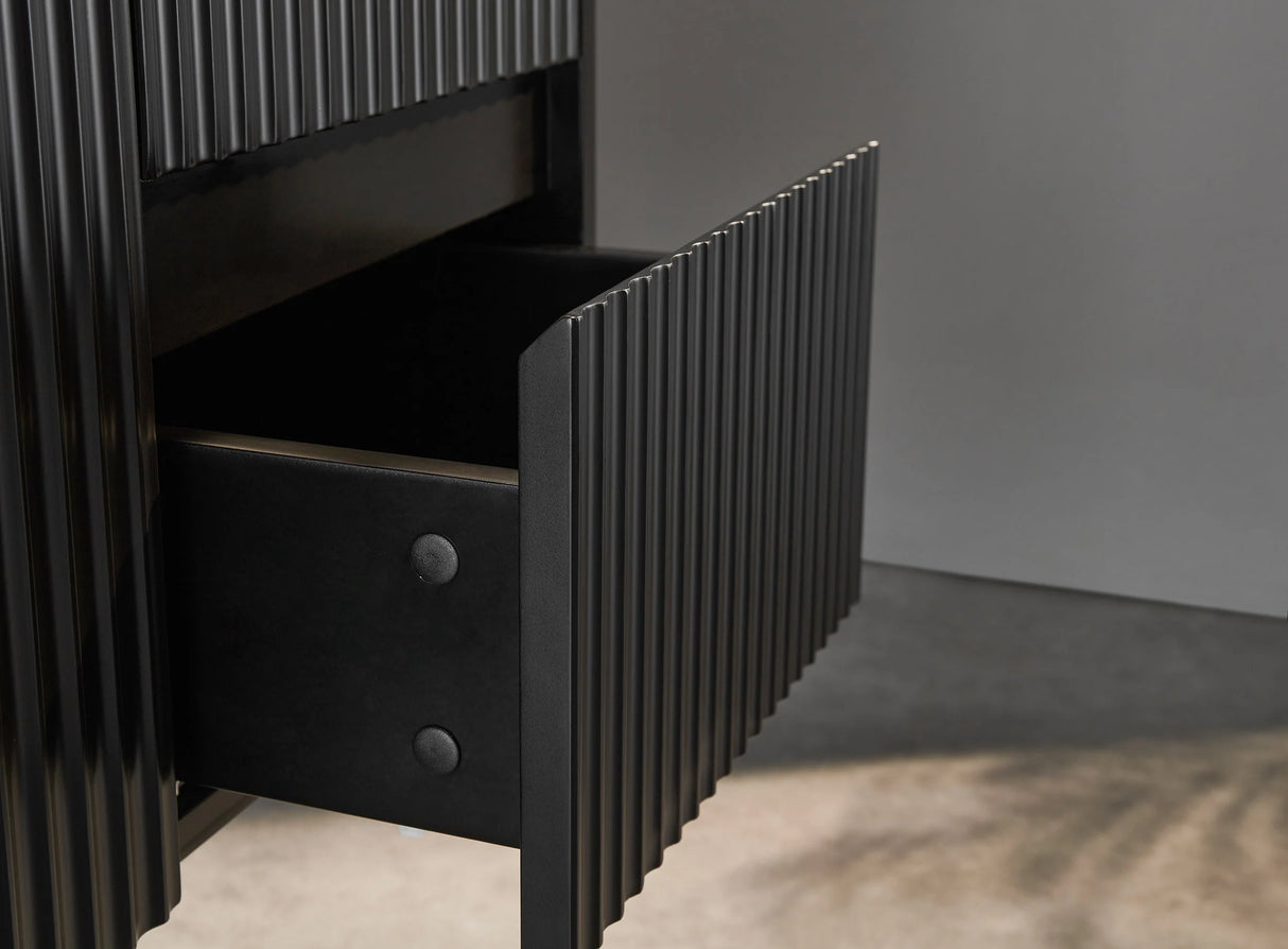 Brindabella Fluted 900mm Matte Black Waterproof Wall Hung Vanity Bianco Twirl Stone top
