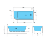 Right Corner Bathtub Matte/Gloss White Casey Back to Wall 1400mm