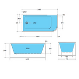 Left Corner Bathtub Matte/Gloss White Casey Back to Wall 1500mm