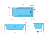 Right Corner Bathtub Matte/Gloss White Casey Back to Wall 1500mm
