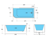 Right Corner Bathtub Matte/Gloss White Casey Back to Wall 1700mm