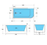 Left Corner Bathtub Matte/Gloss White Casey Back to Wall 1700mm