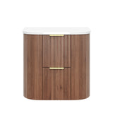 Timber Prime Oak Artis 600mm Fluted Curved Waterproof Wall Hung Vanity Carrara Gold Stone top