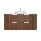Timber Walnut Artis 1200mm Fluted Curved Waterproof Wall Hung Vanity Solid Surface Stone top