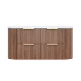 Timber Prime Oak Artis 1200mm Fluted Curved Waterproof Wall Hung Vanity Solid Surface Stone top