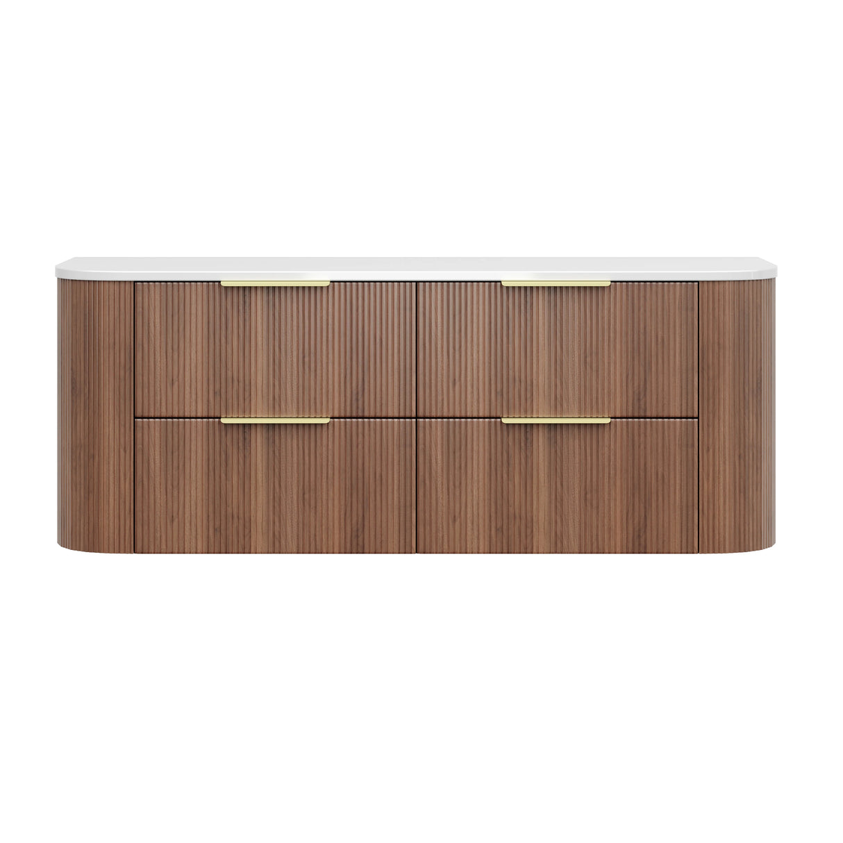 Timber Prime Oak Artis 1500mm Fluted Curved Waterproof Wall Hung Double Bowl Vanity Calacatta Stone top