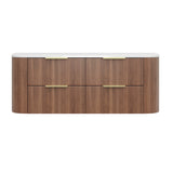 Timber Prime Oak Artis 1500mm Fluted Curved Waterproof Wall Hung Double Bowl Vanity Calacatta Stone top